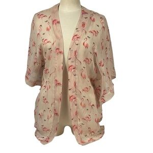 Collection Eighteen O/S Flamingo Semi Sheer Open Front Kimono Cover Up Jacket